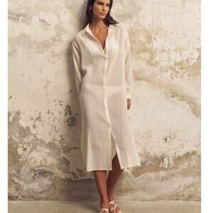 The Handloom OS Creamy White Striped Voyage Shirt Dress Turkish Cotton Coverup